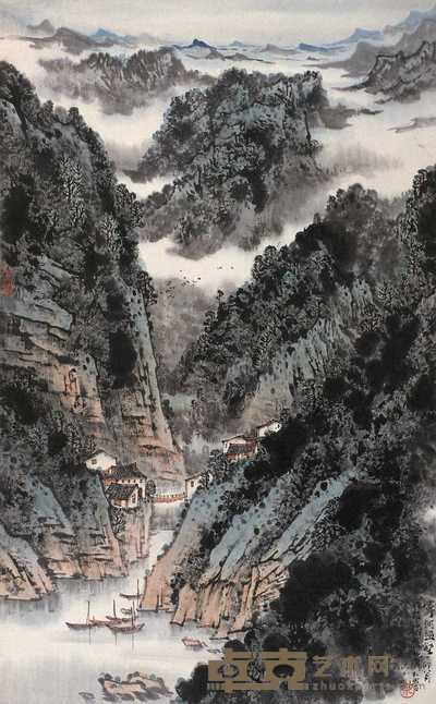 宋玉麟 丁卯（1987）年作 宁河幽壑 立轴 96×59cm
